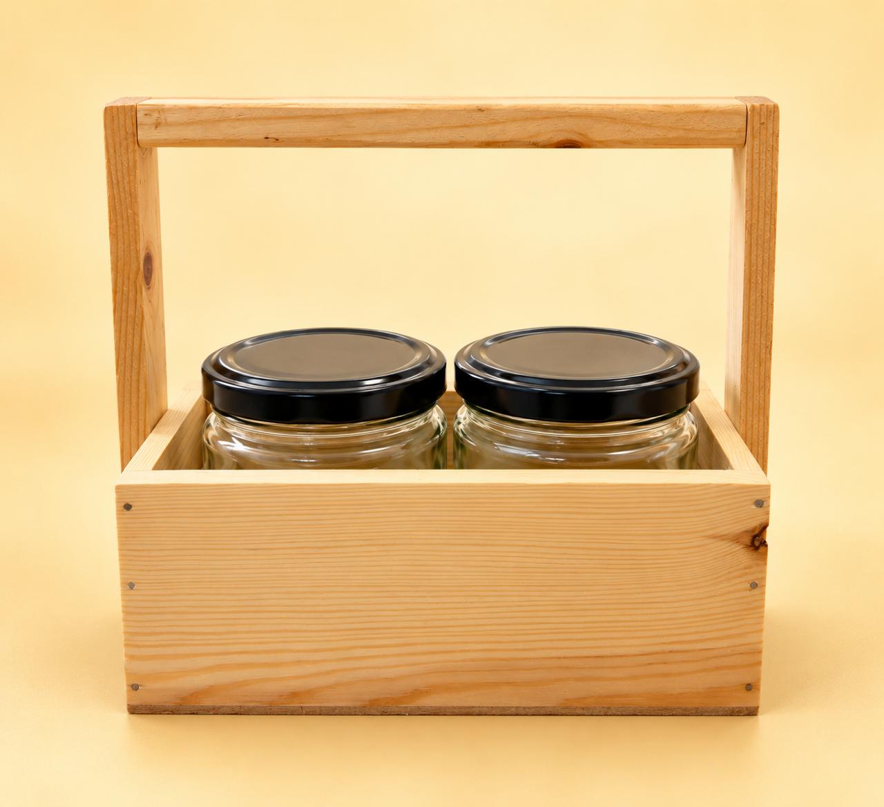 PINEWOOD TRAY WITH 2PC  250 ML SALSA JAR