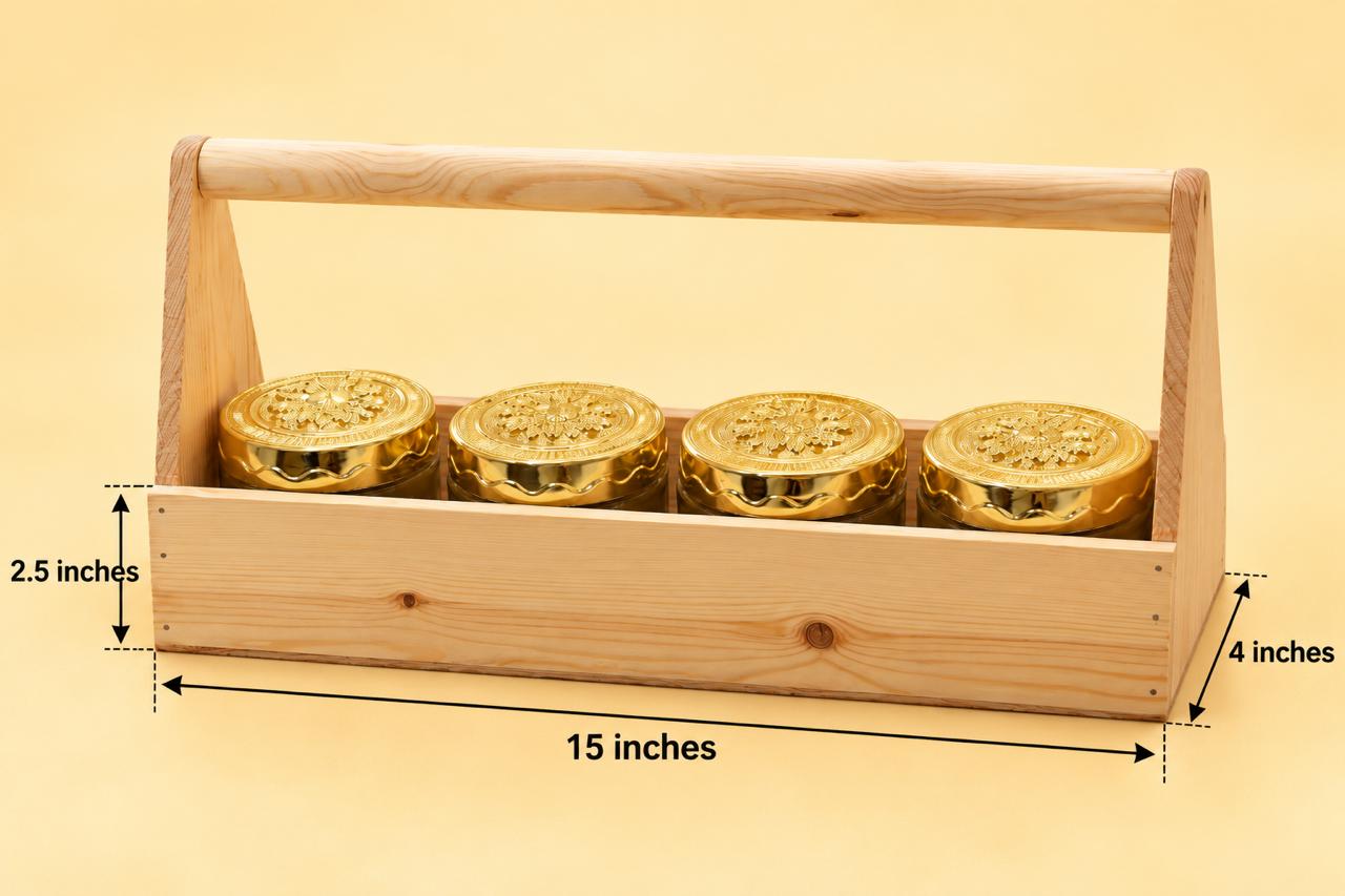 PINEWOOD TRAY WITH 4PC SALSA JAR 350 ML